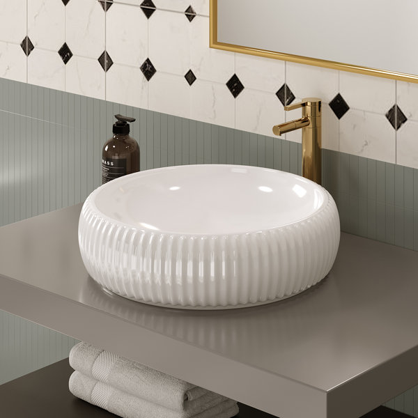 ELLAI Bathroom Vessel Sink 16.2" Round Glossy White Art Basin with White Pop Up Drain Bathroom ...